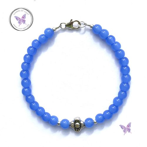 Blue Chalcedony Silver Flower Bracelet